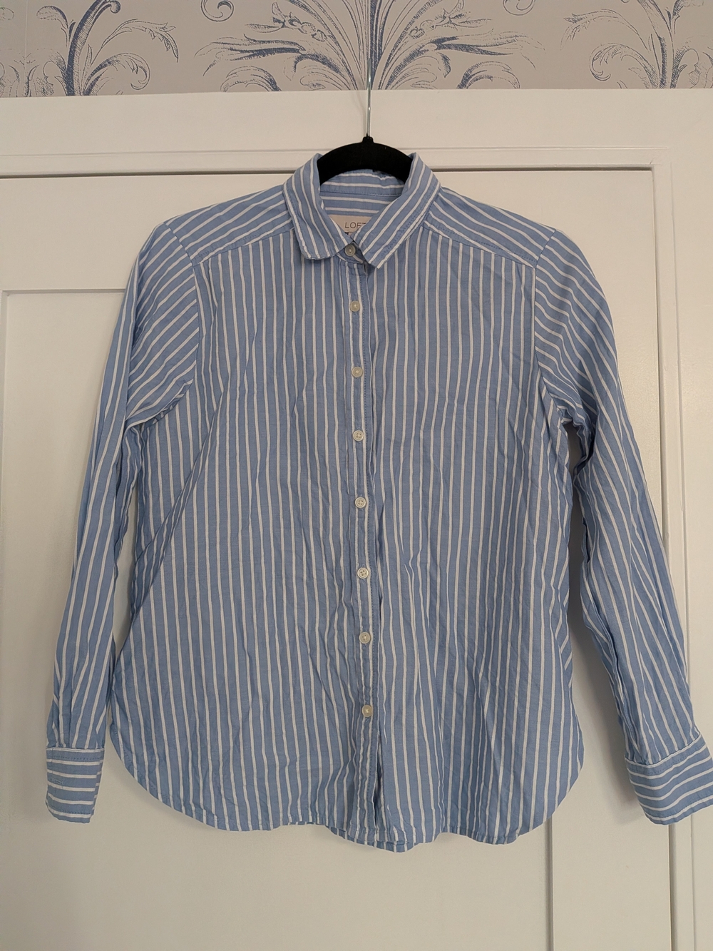 LOFT Light Blue and White Striped Button-Down Shirt